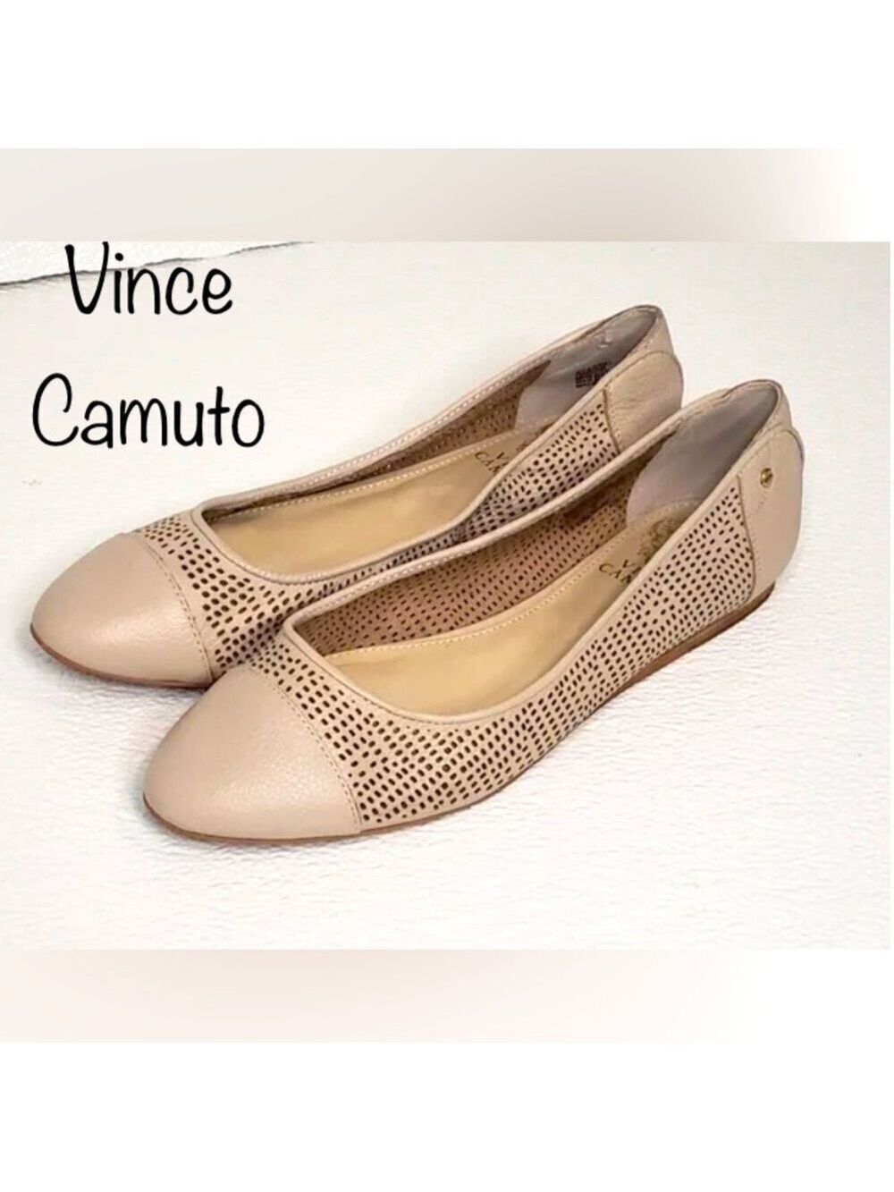 Vince Camuto Beige LEMEL Scandinavian Neutral Perforated Leather Ballet Flats W8